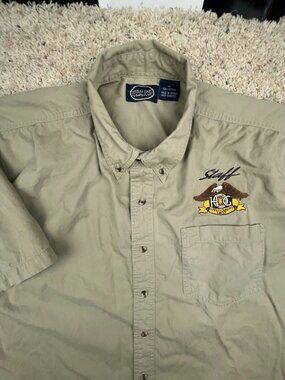 Harley Owners Group Men’s Shirt Beige Biker Button Up HOG XL Cotton Short Sleeve